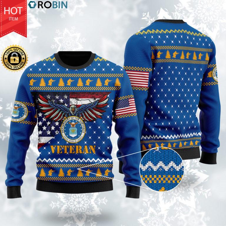 Bald Eagle US Air Force Veteran Christmas Wool Ugly Sweater