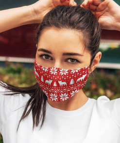 French Bulldog Ugly Christmas Sweater Pattern Face Mask with PM2.5 Filter