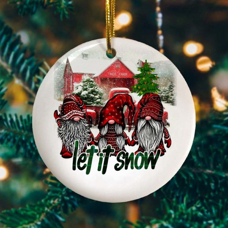 Funny Gnomes Let It Snow Saying Ornament – Forest Gnomes Christmas Is Coming Decorative Christmas Ornament