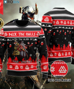 Viking Deck The Halls with The Blood of Your Enemies Christmas Wool Sweater Viking Deck The Halls with The Blood of Your Enemies Christmas Wool Sweater