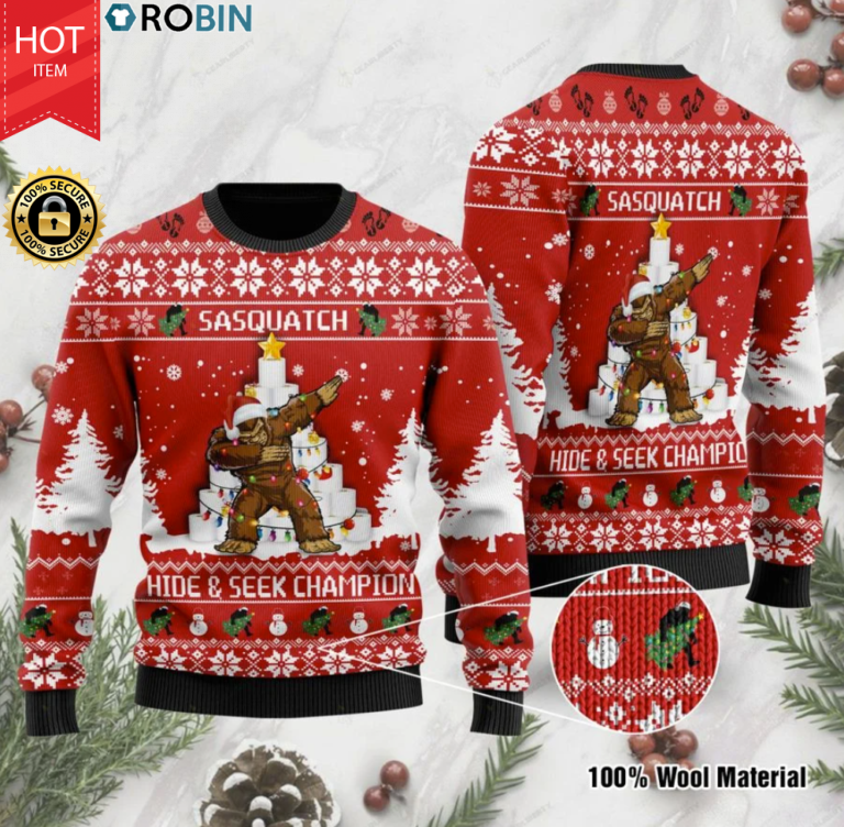 Bigfoot hide and seek champion ugly christmas sweater