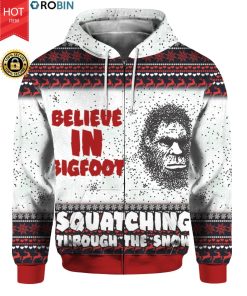 Believe In Bigfoot Squat Ching Through The Snow 3D Ugly Christmas Sweater Hoodie Believe In Bigfoot Squat Ching Through The Snow 3D Ugly Christmas Sweater Hoodie