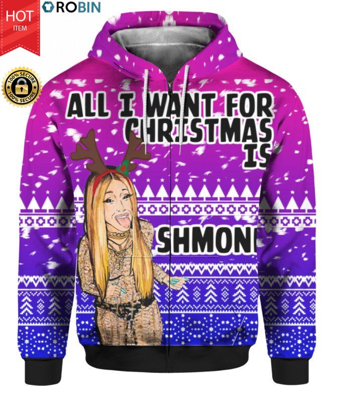 Cardi B All I Want for Christmas is Shmoney 3D Ugly Sweater Hoodie