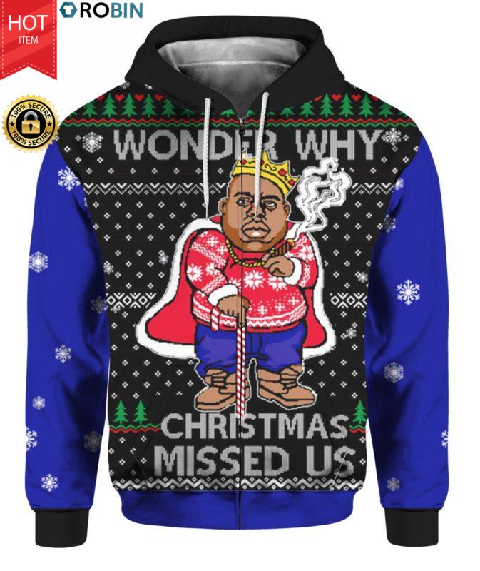 Wonder Why Christmas Missed Us Biggie Smalls Cane 3D Ugly Christmas Sweater