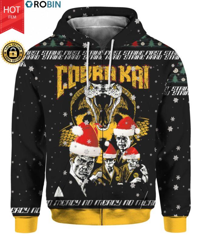 Cobra Kai Strike First Strike Fast No Mercy 3D Ugly Christmas Sweater Hoodie