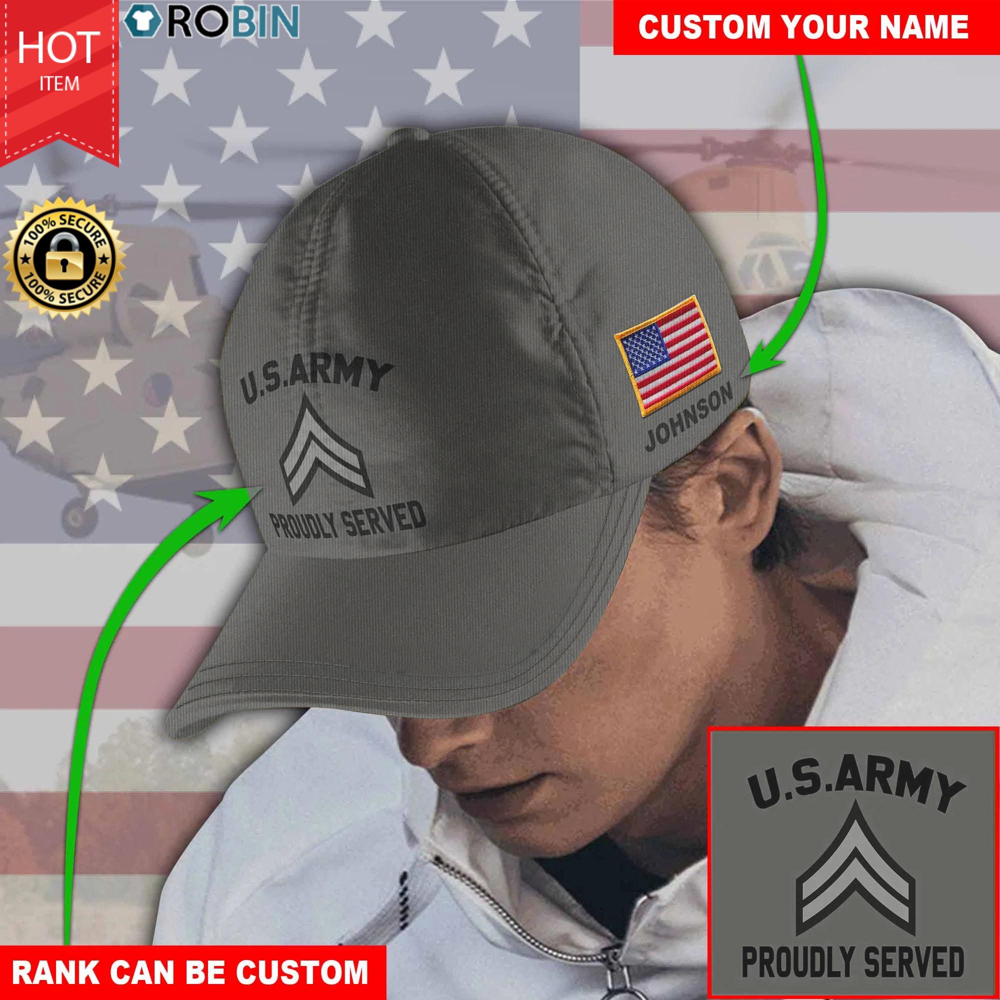 Personalized Name and Rank US Army Distressed Hat RobinPlaceFabrics