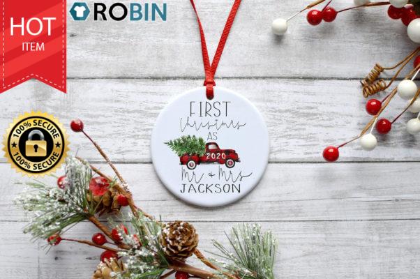 Personalized First Christmas Married Ceramic Ornament