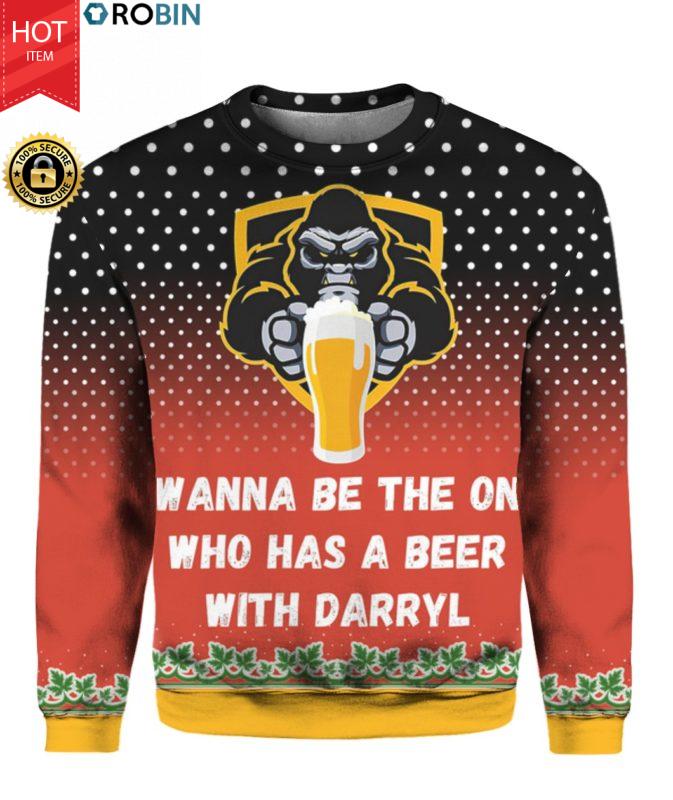Bigfoot I Wanna Be The One Who Has A Beer With Darryl 3D Ugly Christmas Sweater Hoodie