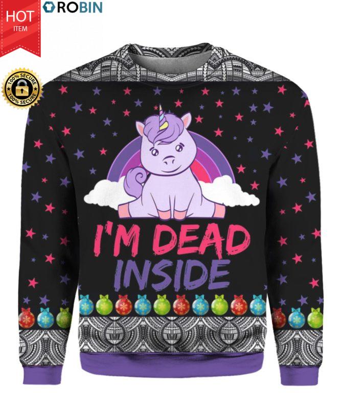 Unicorn I’m Dead Inside 3D Ugly Christmas Sweater Hoodie