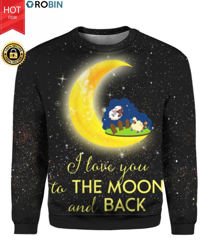Cute Sheep I Love You To The Moon And Back 3D Ugly Sweater Hoodie