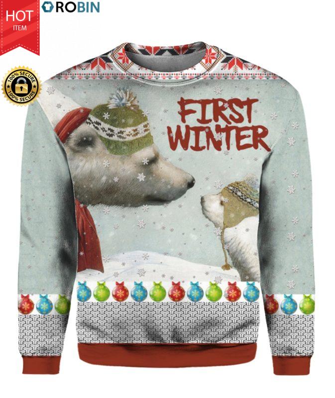 First Winter Polar Bears 3D Ugly Christmas Sweater Hoodie
