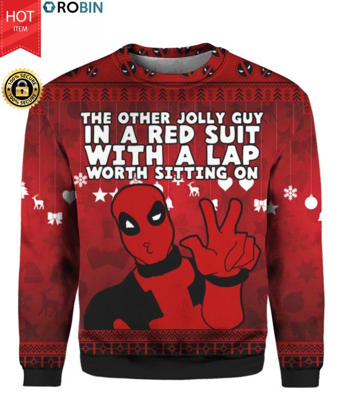 Deadpool The Other Jolly Guy in a Red Suit 3D Ugly Sweater Hoodie