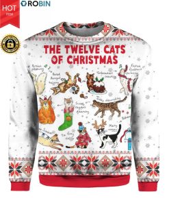 The Twelve Cats of Christmas 3D Ugly Christmas Sweater Hoodie