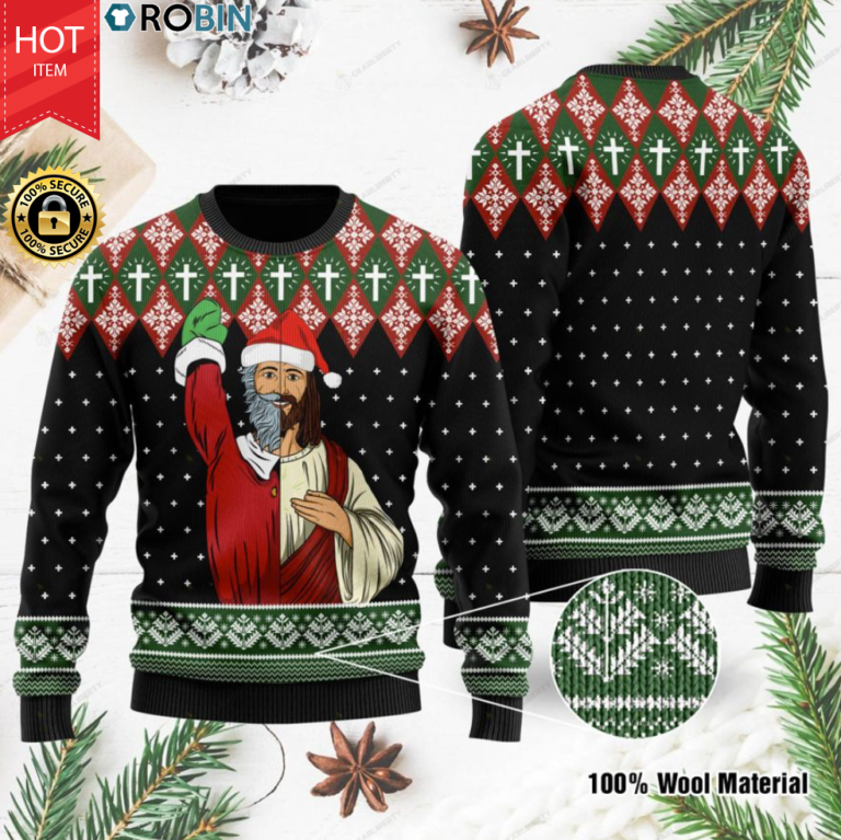 Jesus and Santa Claus ugly christmas sweater