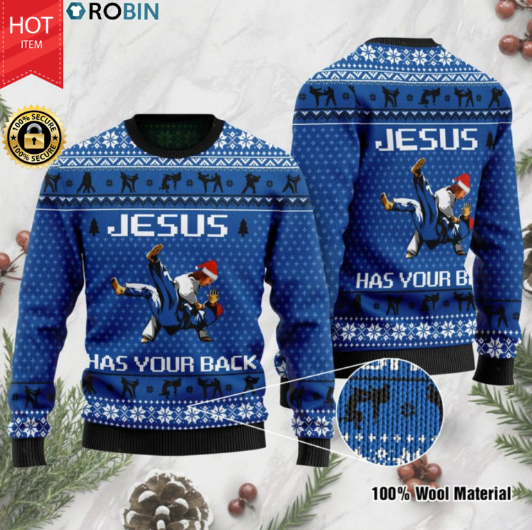 Jesus has your back Judo ugly christmas sweater