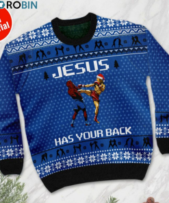 Jesus has your back Muay Thai ugly christmas sweater