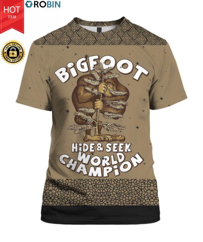 Bigfoot Hide And Seek Champion 3D Ugly Sweater Hoodie
