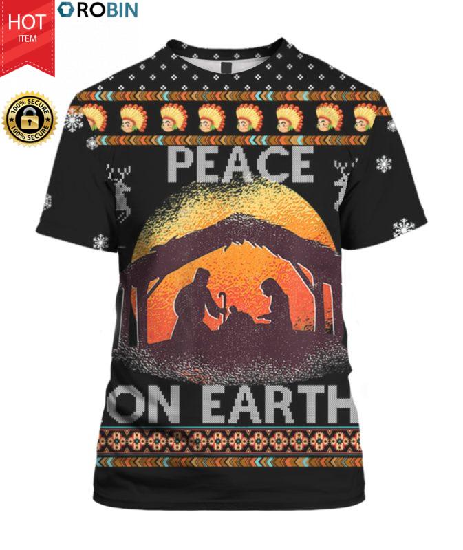 Nativity Jesus Peace On Earth 3D Ugly Christmas Sweater Hoodie