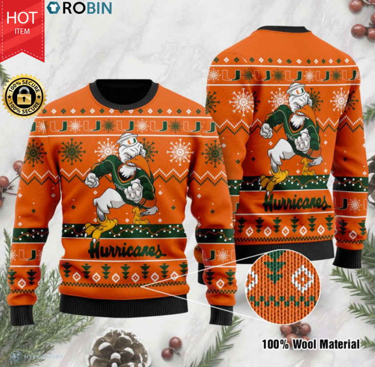 Miami Hurricanes football ugly christmas sweater