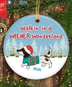 Personalized Dachshund Christmas Walkin' in a Wiener Wonderland Ceramic Ornament