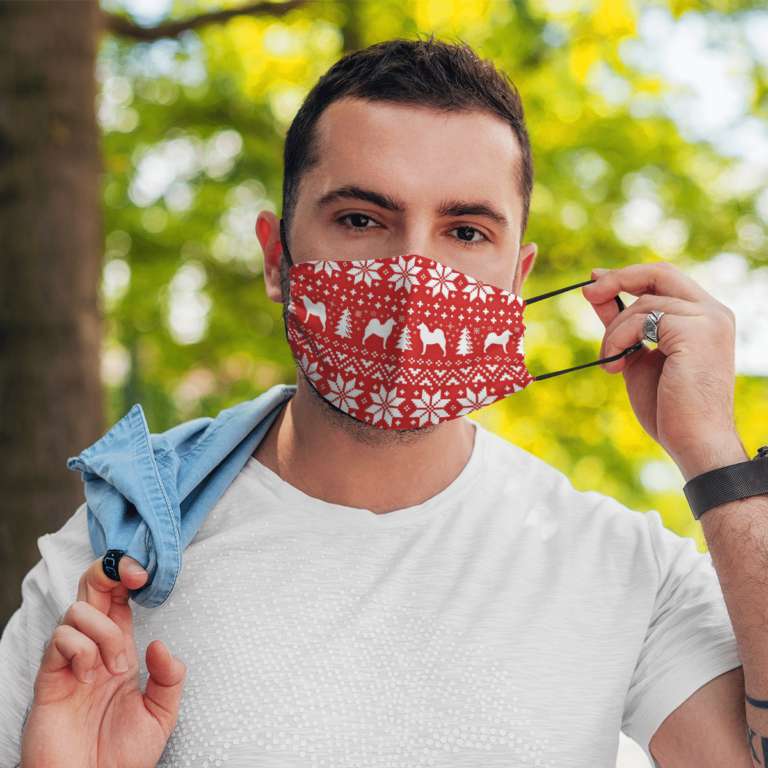 Finnish Spitz Ugly Christmas Sweater Pattern Face Mask with PM2.5 Filter