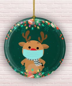 Cute Reindeer Wearing A Mask Decorative Christmas Ornament