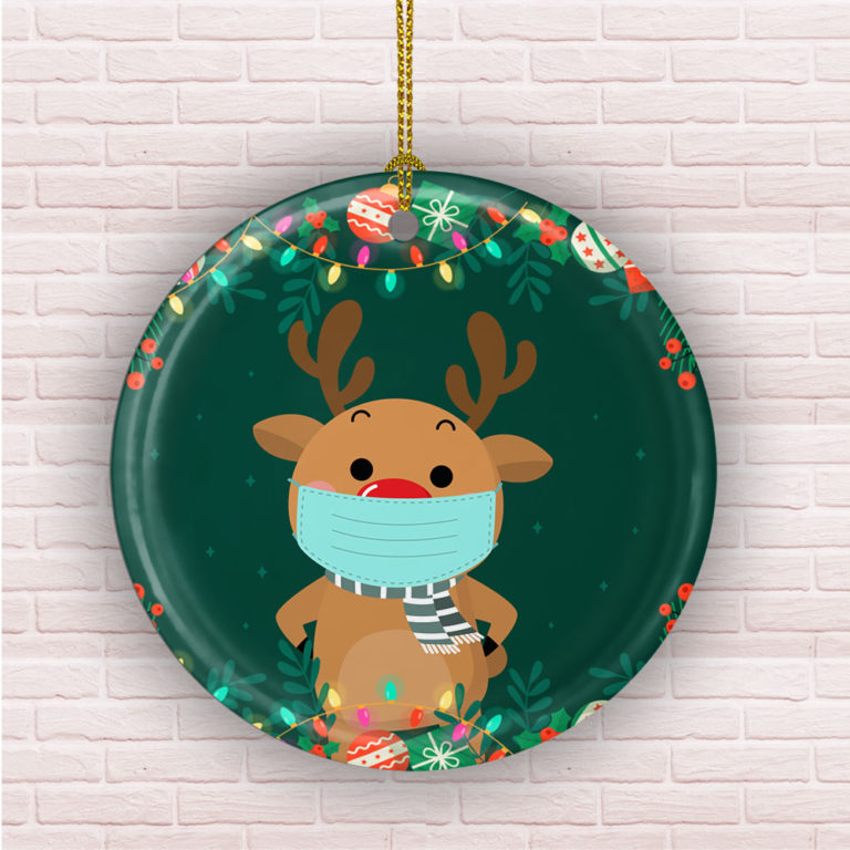 Cute Reindeer Wearing A Mask Decorative Christmas Ornament