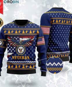 US Navy Veteran Bald Eagle Christmas Wool Sweater