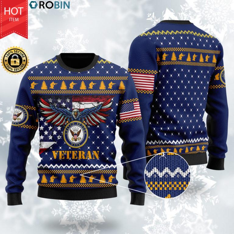 US Navy Veteran Bald Eagle Christmas Wool Sweater