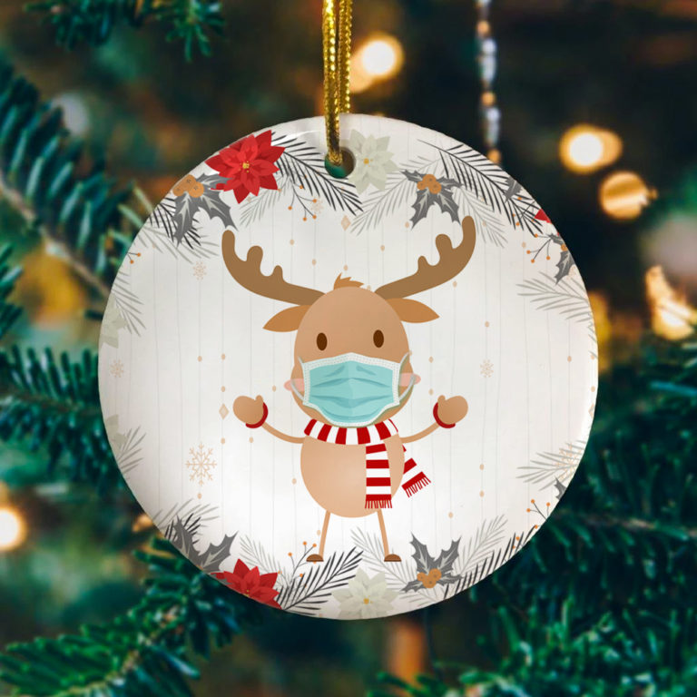 Reindeer Wearing A Face Mask Decorative Christmas Ornament