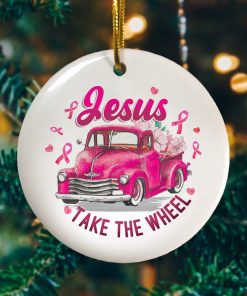 Jesus Take The Wheel Breast Cancer Awareness Keepsake Decorative Ornament