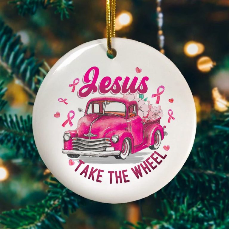 Jesus Take The Wheel Breast Cancer Awareness Keepsake Decorative Ornament