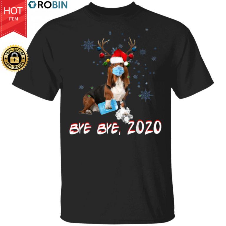 Basset Hound Dog Bye Bye 2020 Christmas New Year T-Shirt, Long Sleeve