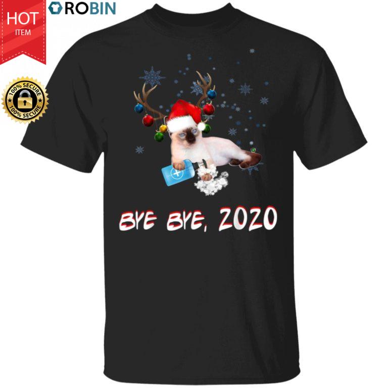Applehead Siamese Cat Bye Bye 2020 Christmas New Year T-Shirt, Long Sleeve