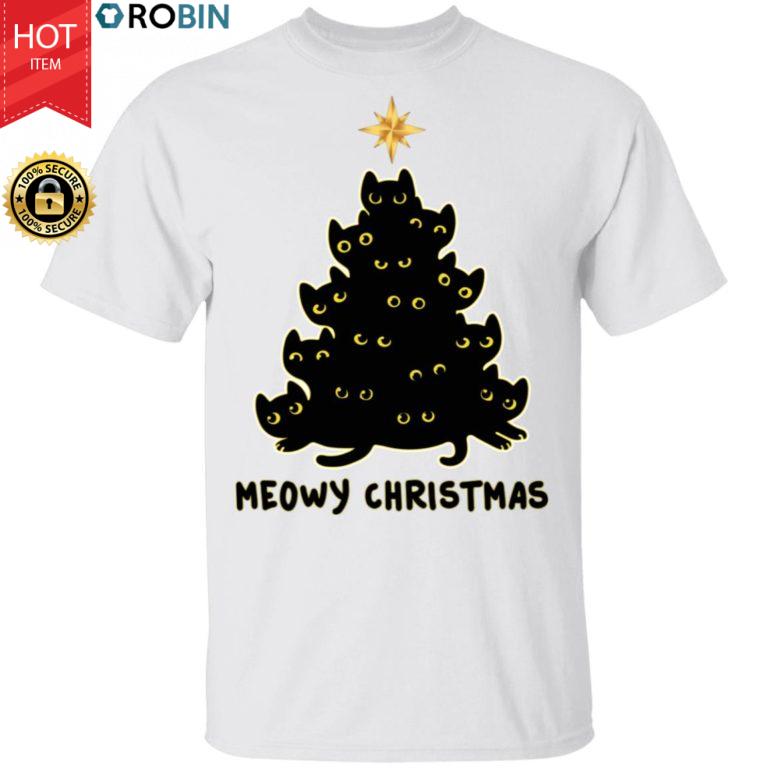Black Cat Meowy Christmas Funny Shirt