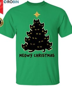 Black Cat Meowy Christmas Funny Shirt