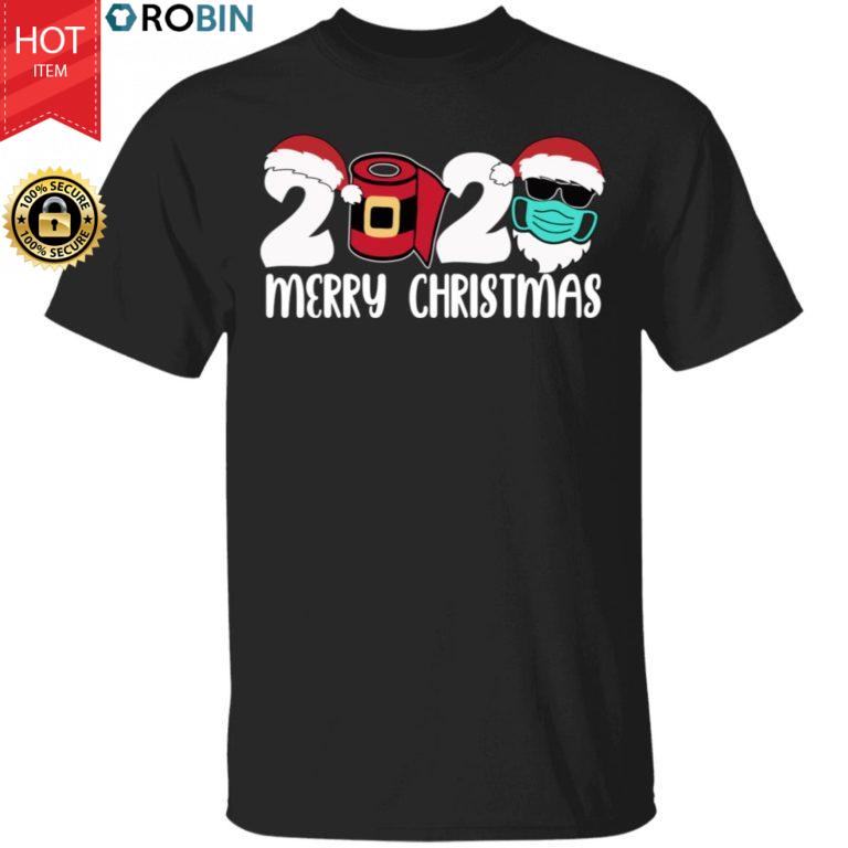 Merry Christmas 2020 Quarantine Christmas Santa Face Funny Shirt