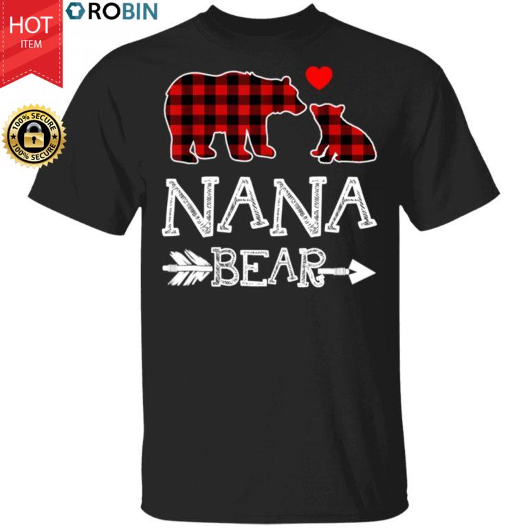 Nana Bear Christmas Pajama Red Plaid Buffalo Gift Shirt