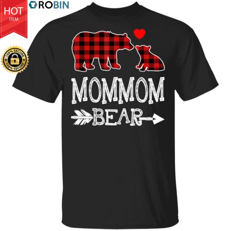 Mommom Bear Christmas Pajama Red Plaid Buffalo Gift Shirt