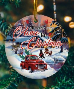 Red Truck All Hearts Come Home For Christmas Horses And Cardinals Decorative Christmas Ornament