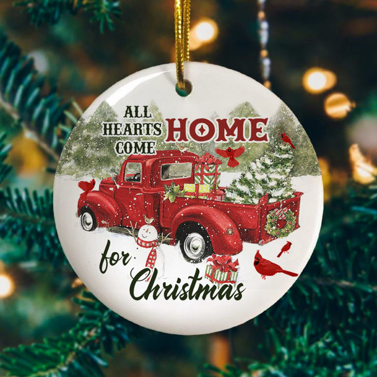 Red Cardinal All Hearts Come Home For Christmas Vintage Red Truck Memorial Decorative Christmas Ornament