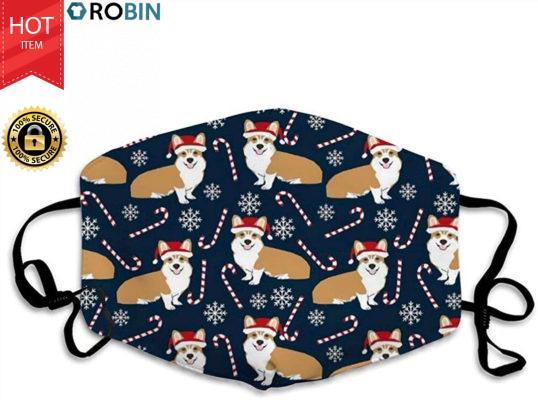 Merry Christmas With Lovely Corgi Santa Face Mask + PM2.5 Filter