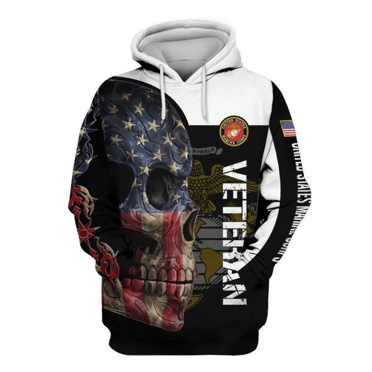 US Marine Corps Veteran Skull Full Print Hoodie, T Shirt, Bomber