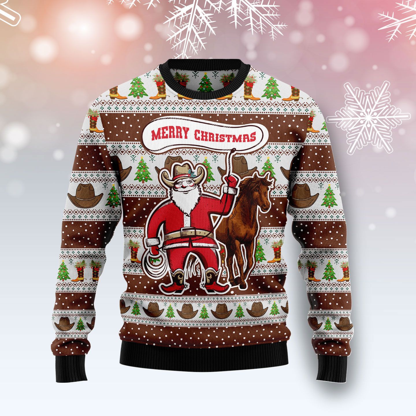 Cowboy Santa Claus Christmas Wool Sweater - RobinPlaceFabrics