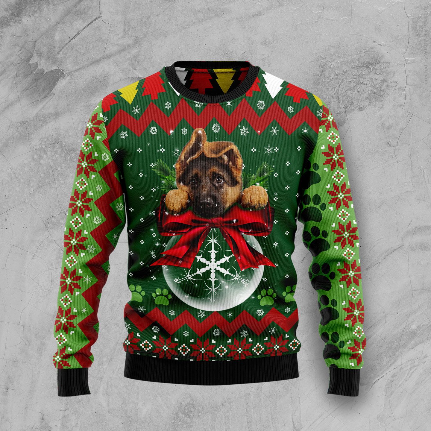 German Shepherd Pine Christmas Wool Sweater - RobinPlaceFabrics