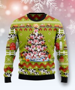 Cow Pine Tree Christmas Christmas Wool Sweater