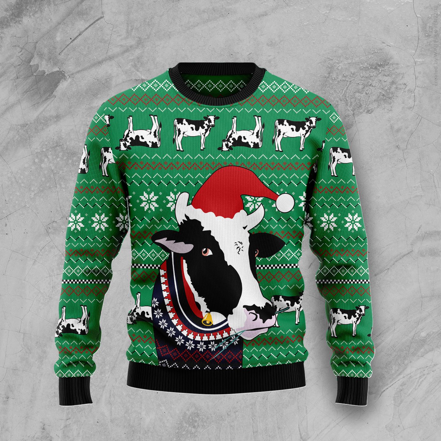 Funny Cow Christmas Wool Sweater - RobinPlaceFabrics