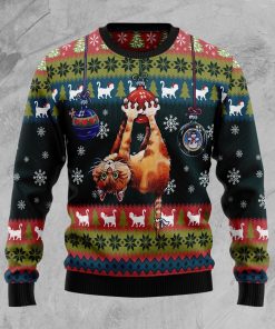 Cat Hanging on Xmas Tree Christmas Wool Sweater Cat Hanging on Xmas Tree Christmas Wool Sweater