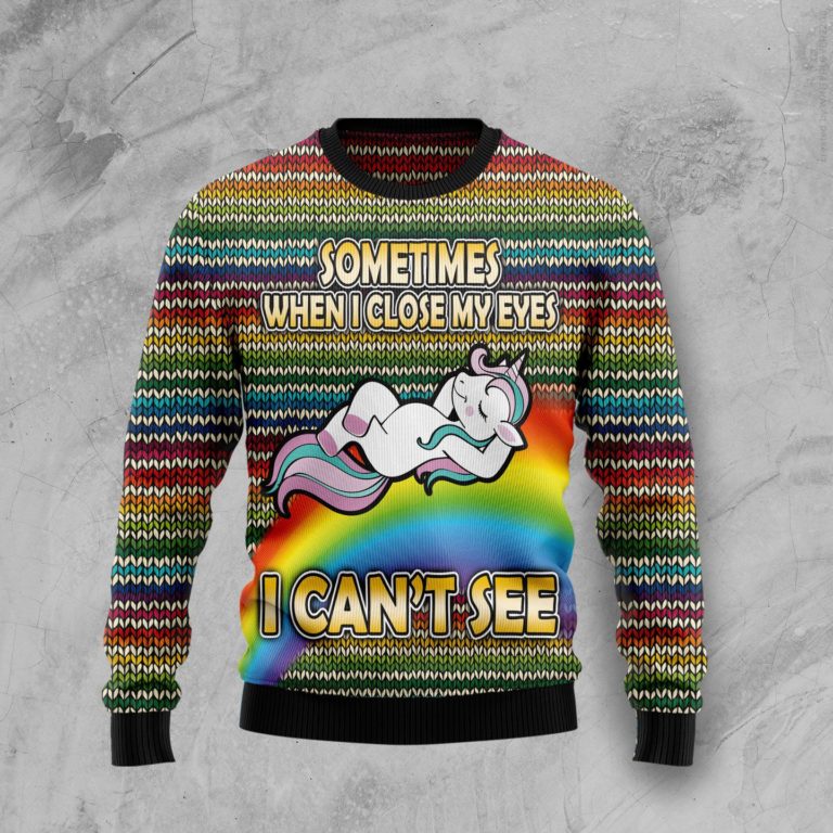 Funny Unicorn Sometimes When I Close My Eyes Christmas Wool Sweater