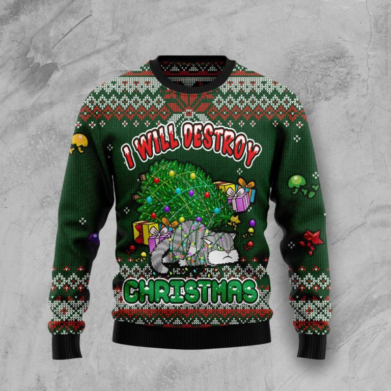 Funny Cat I Will Destroy Christmas Christmas Wool Sweater